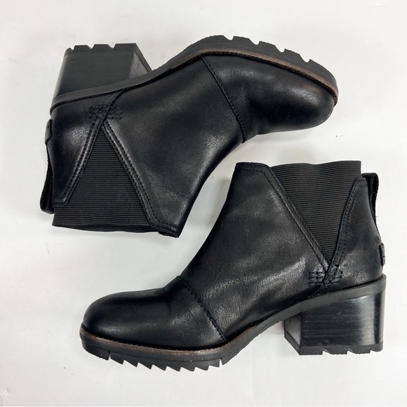 Sorel Cate Chelsea Ankle Boot Black Leather Block Heel Bootie Women’s size 5 - Picture 12 of 12